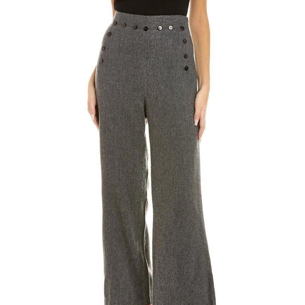 Frances Valentine Sailor Wool Pant Solid High Waisted Laceup Wide Leg S-4 274557